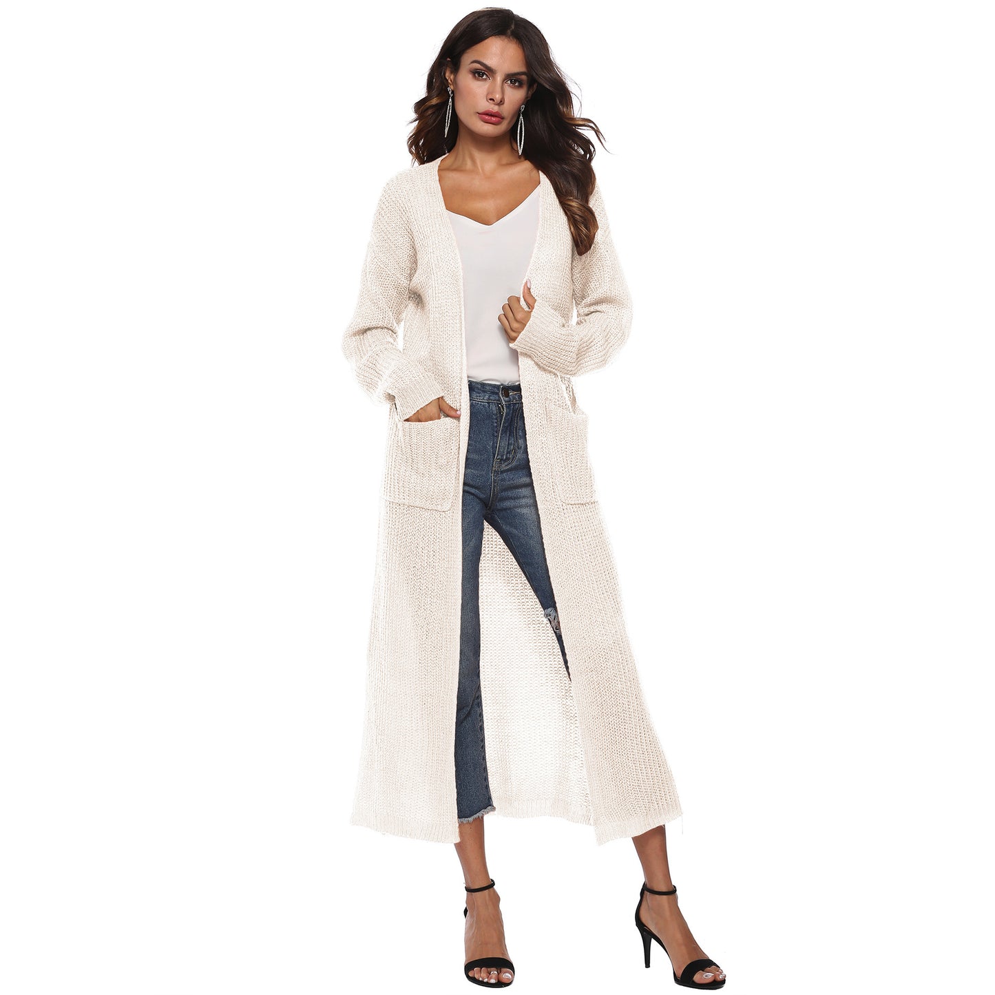 Women's Cardigan Sweater With Large Pockets Cardigan Sweater Long Thin Coat