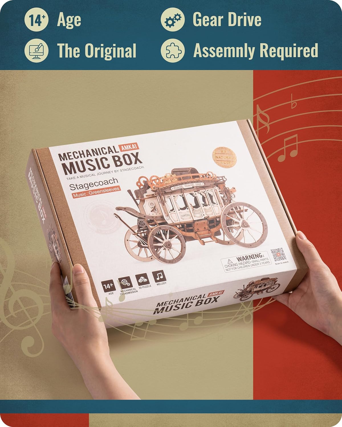 Robotime Rokr Stagecoach Music Box 3D Wooden Puzzle For Adults Birthday Anniversary Day Gift Hobby STEM Kits Model Easy To Build