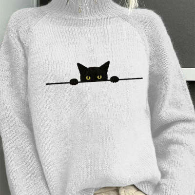 Printed Casual Turtleneck Bedford Cord Sweater