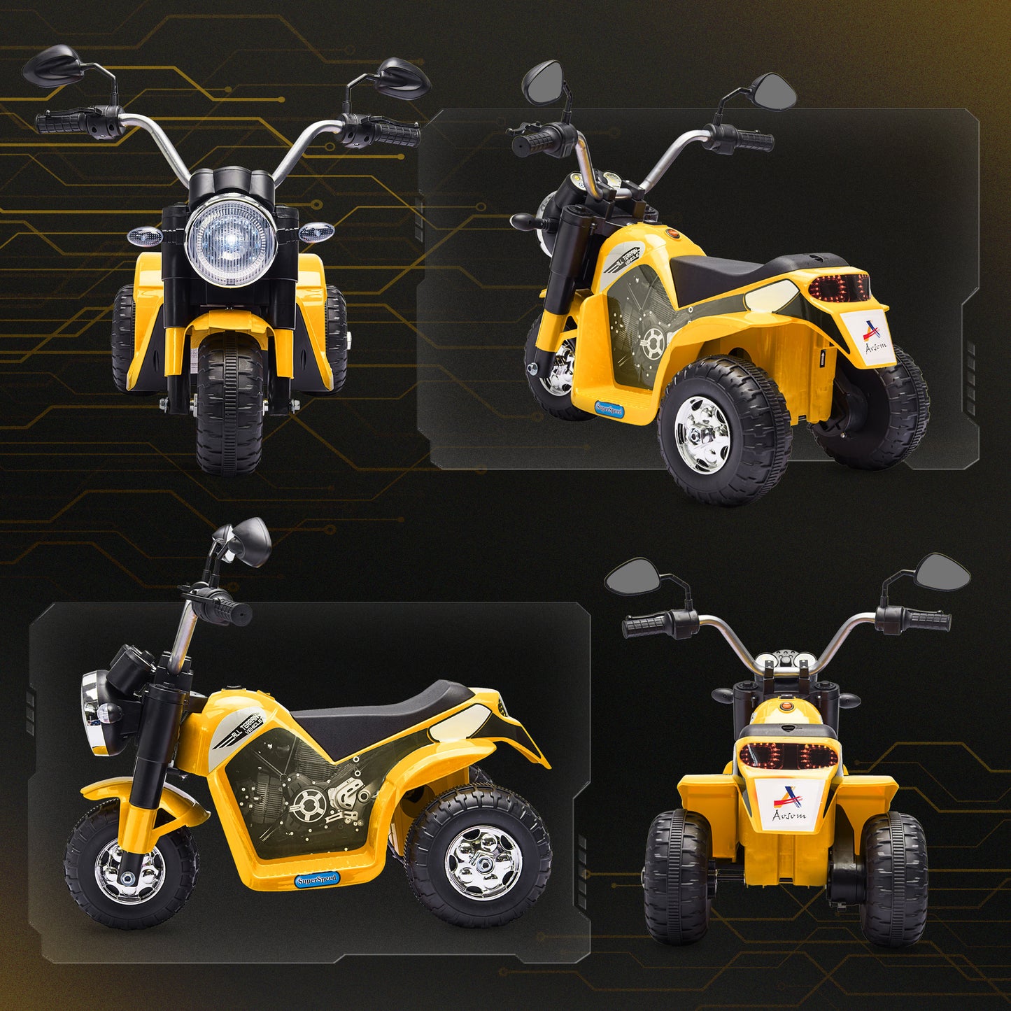 Electric Motorcycle for Kids, 6V Battery Powered Ride-On Dirt Bike 3-Wheels Motorbike with Horn Headlights Realistic Sounds Speed for 18 - 36 Months Yellow