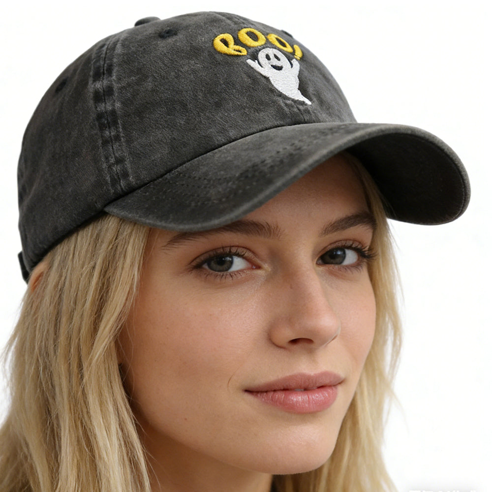 2pcs Cute Spooky BOO Cap For Women Men, Adjustable Embroidered Wash Cotton Baseball Cap