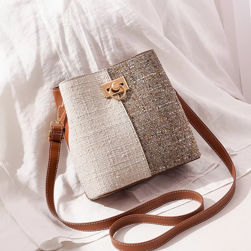 New Fashion Texture Bucket Bag - Foreign Gas Large Capacity Single Shoulder Diagonally Slant Color Bucket Bag