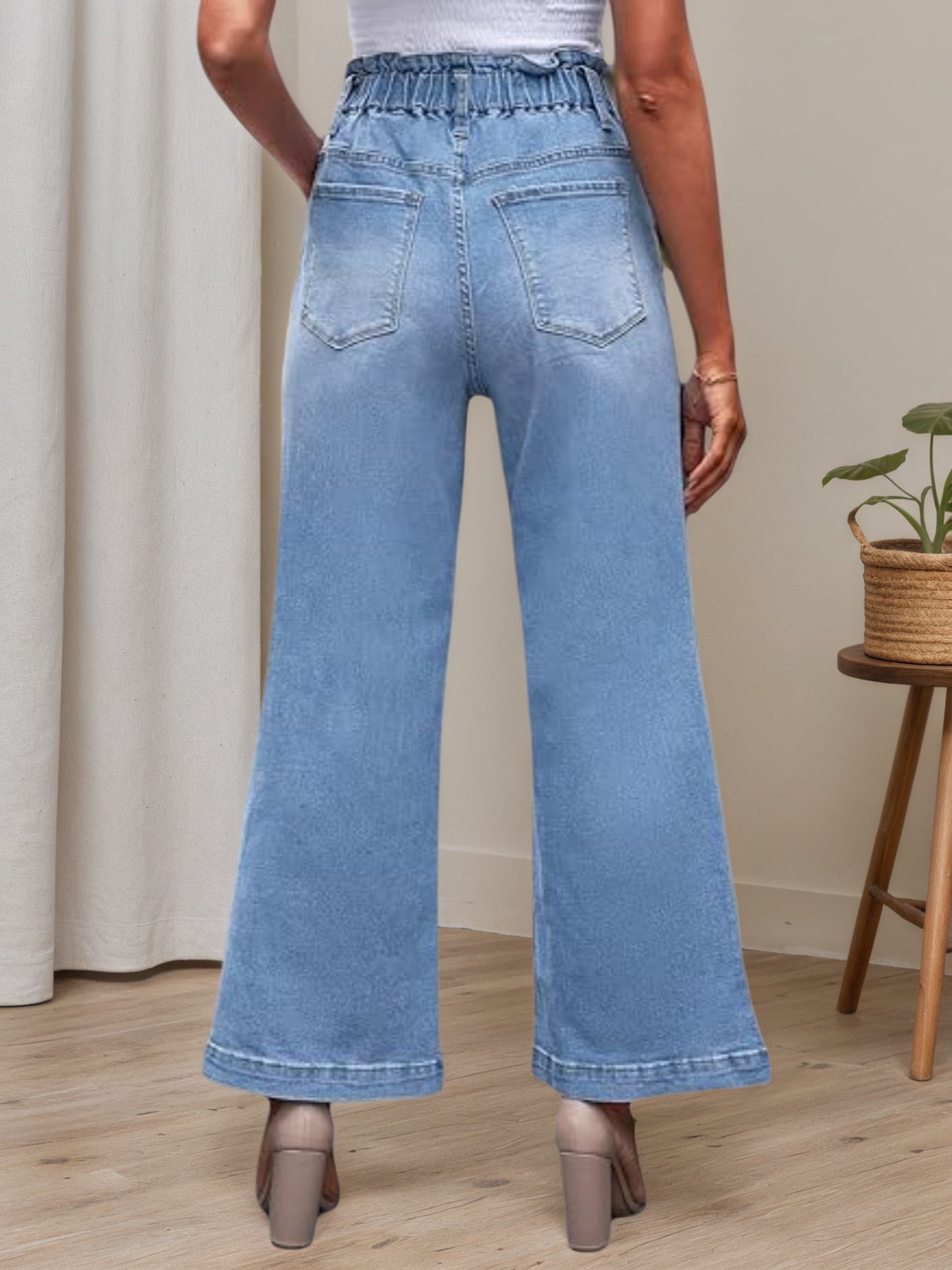 New Women’s Wide Leg Jeans Elastic High Waist Elastic Waist Bellbottom Pants Loose Y2K Pants