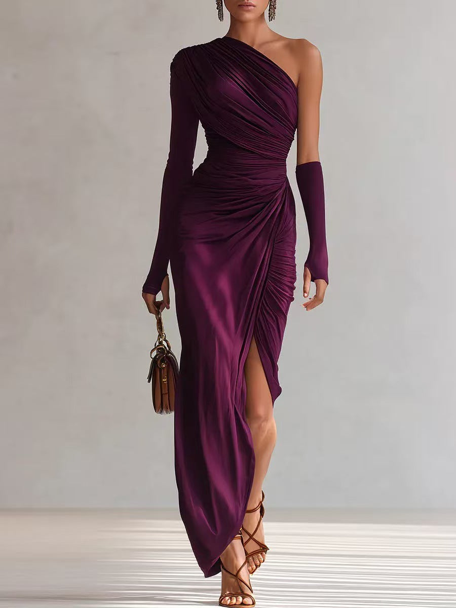 Textured Long-sleeved Elegant French-style Dress For Women