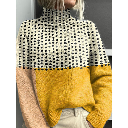 Printed Casual Turtleneck Bedford Cord Sweater