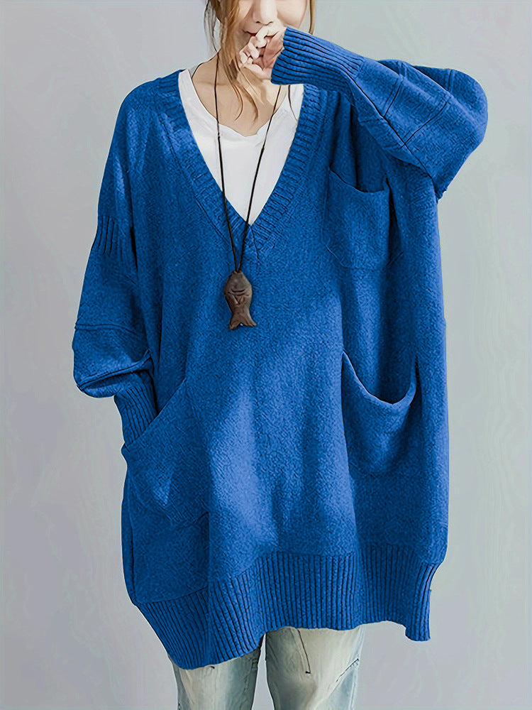 Loose-fitting V-neck Long Sleeves Outerwear Sweater