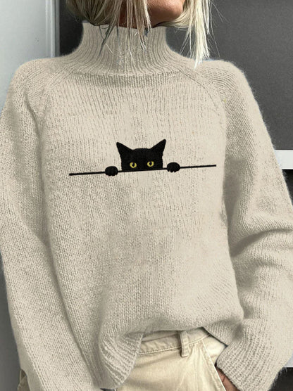 Printed Casual Turtleneck Bedford Cord Sweater