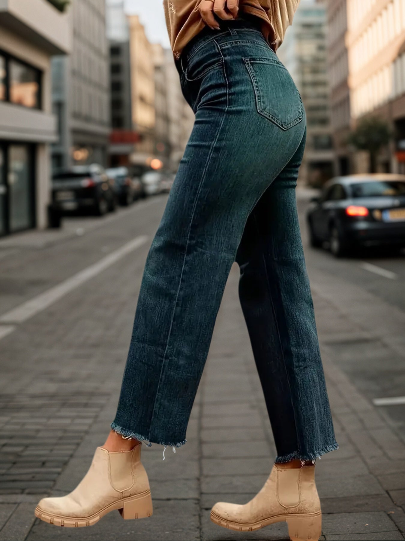 Women’s Denim Pants, Wide Leg Jeans, With Built-in Zipper Closure