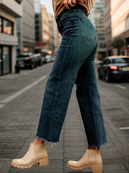Women’s Denim Pants, Wide Leg Jeans, With Built-in Zipper Closure