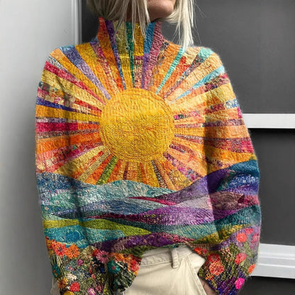 Printed Casual Turtleneck Bedford Cord Sweater