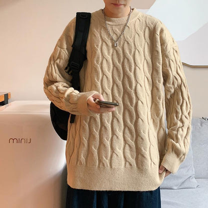 Loose Base Twist Round Neck Sweater Hand-woven Sweater