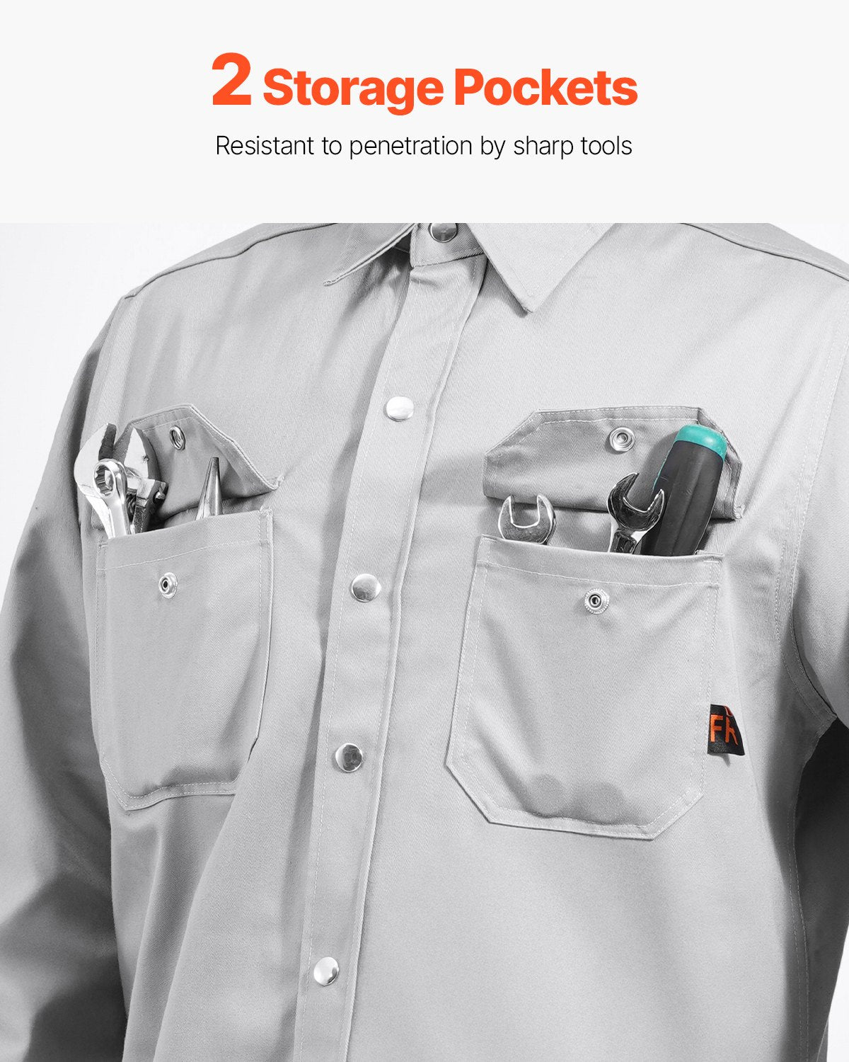FR Shirts For Men, 7oz. Flame Resistant Welding Jacket, Machine Washable Cotton Heat-Resistant Welding Shirt, Meets ATPV 9.2 Cal/cm² Arc Rating - L Size
