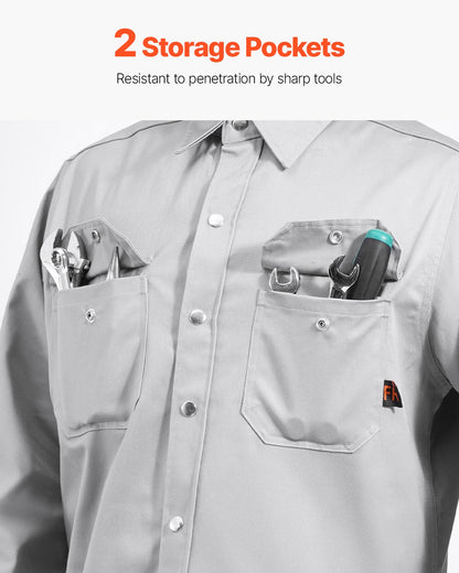 FR Shirts For Men, 7oz. Flame Resistant Welding Jacket, Machine Washable Cotton Heat-Resistant Welding Shirt, Meets ATPV 9.2 Cal/cm² Arc Rating - L Size