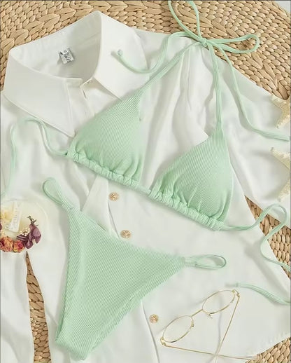 Factory Wholesale Women's Sexy Small Rib Bikini Tie Bikini Set Two Piece Swimsuit Beach Wear