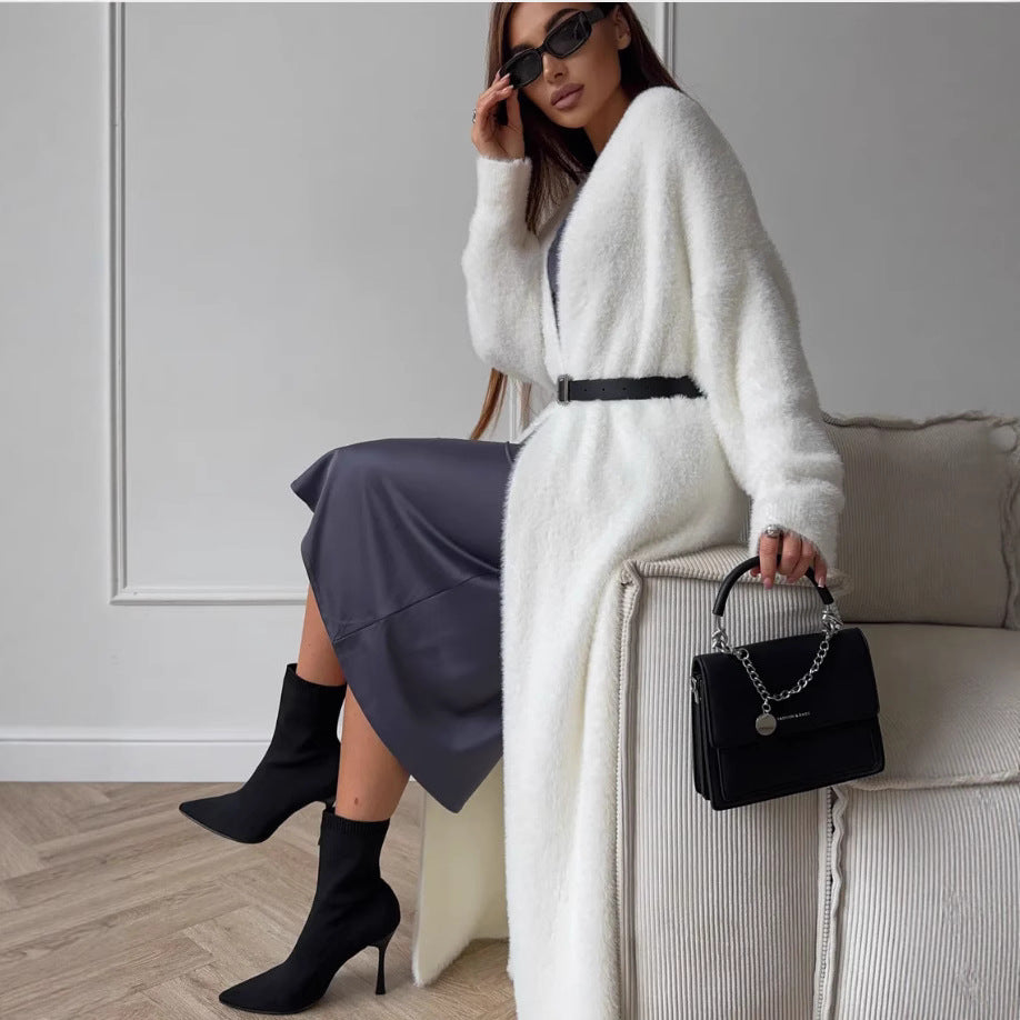 Imitation Mink White Sweater Cardigan Coat Women's Loose