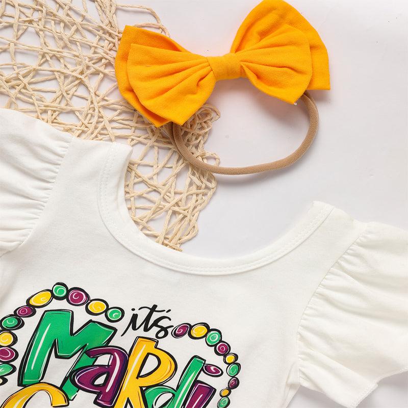 Baby Girl's 2-Piece Set Letter Print Onesie With Elastic Waist Tulle Skirt And Bow