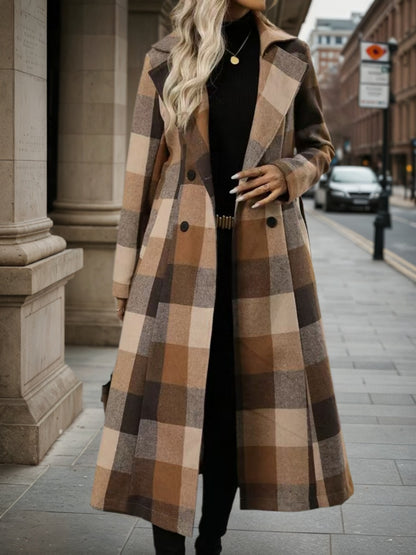 New Style Lapel Woolen Lace-up Double-breasted Extended Coat, Women's Windbreaker