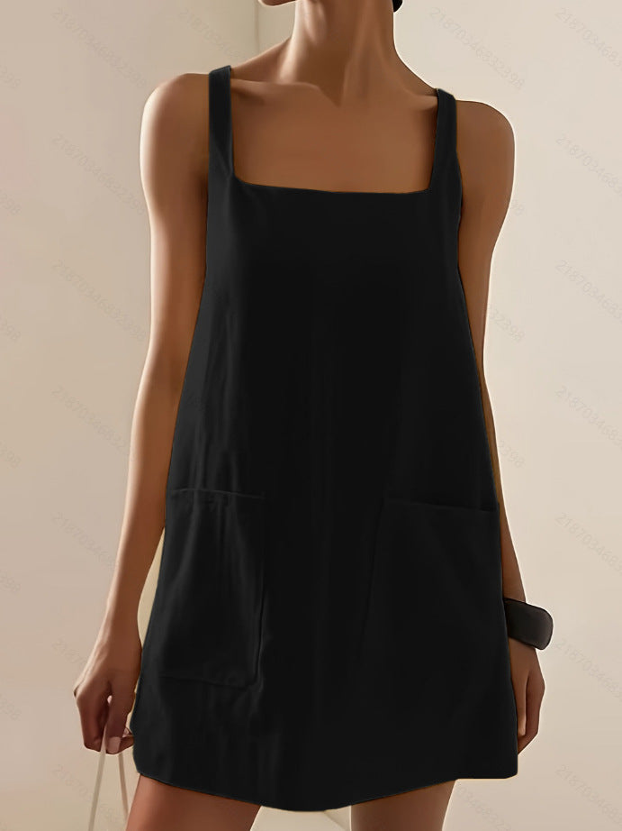 Stylish Versatile Loose-fitting Solid-color Slip Dress With Pockets