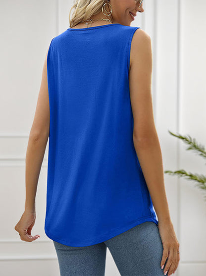 2-piece Women's Vest Pleated Square Neck Sleeveless Tuxedo Top