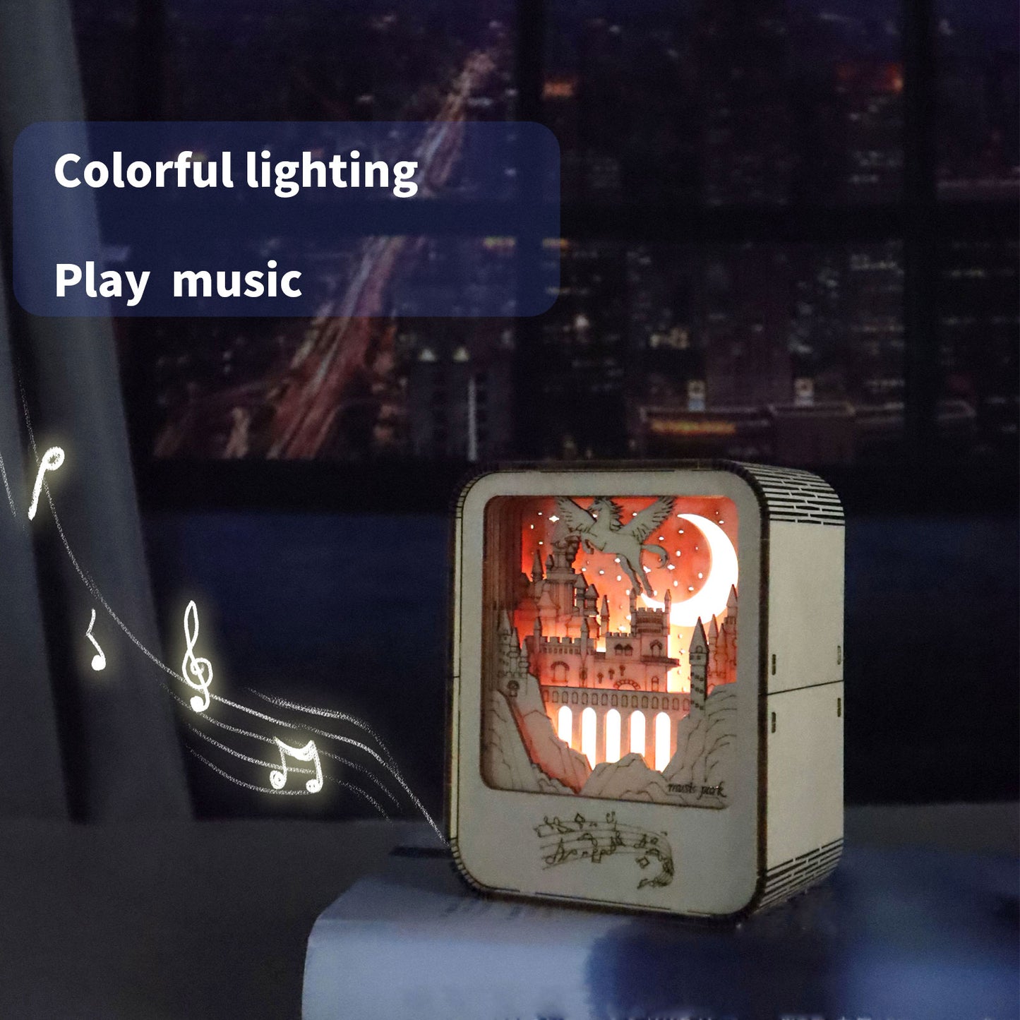 Sales Are Prohibited On The TEMU And SHEIN -MUSIC PARK Music Park 3D Wooden Puzzles Castle Music Box Night Light DIY Crafts Model Kits Birthday And Christmas Gifts