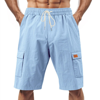 Loose Sports And Leisure Solid Color Linen Drawstring Shorts