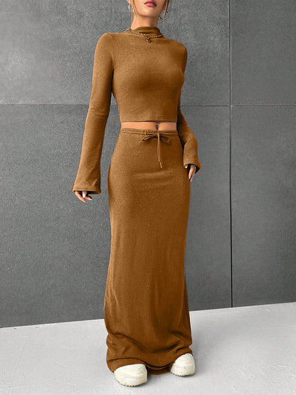 Loose Casual Solid Color Long Sleeve Dress Two-piece Set