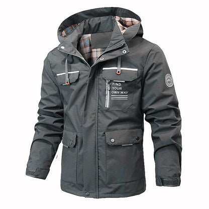 Men's Outdoor Casual Shell Jacket Sports Hooded Fleece Jacket Coat