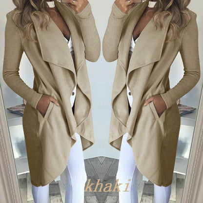 Slim long trench coat with solid lapel