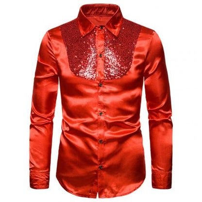 Men's Lapel Sequined Long Sleeve Shirt