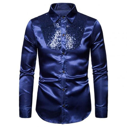 Men's Lapel Sequined Long Sleeve Shirt