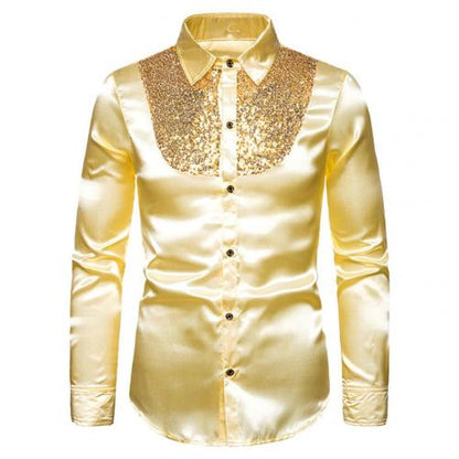 Men's Lapel Sequined Long Sleeve Shirt