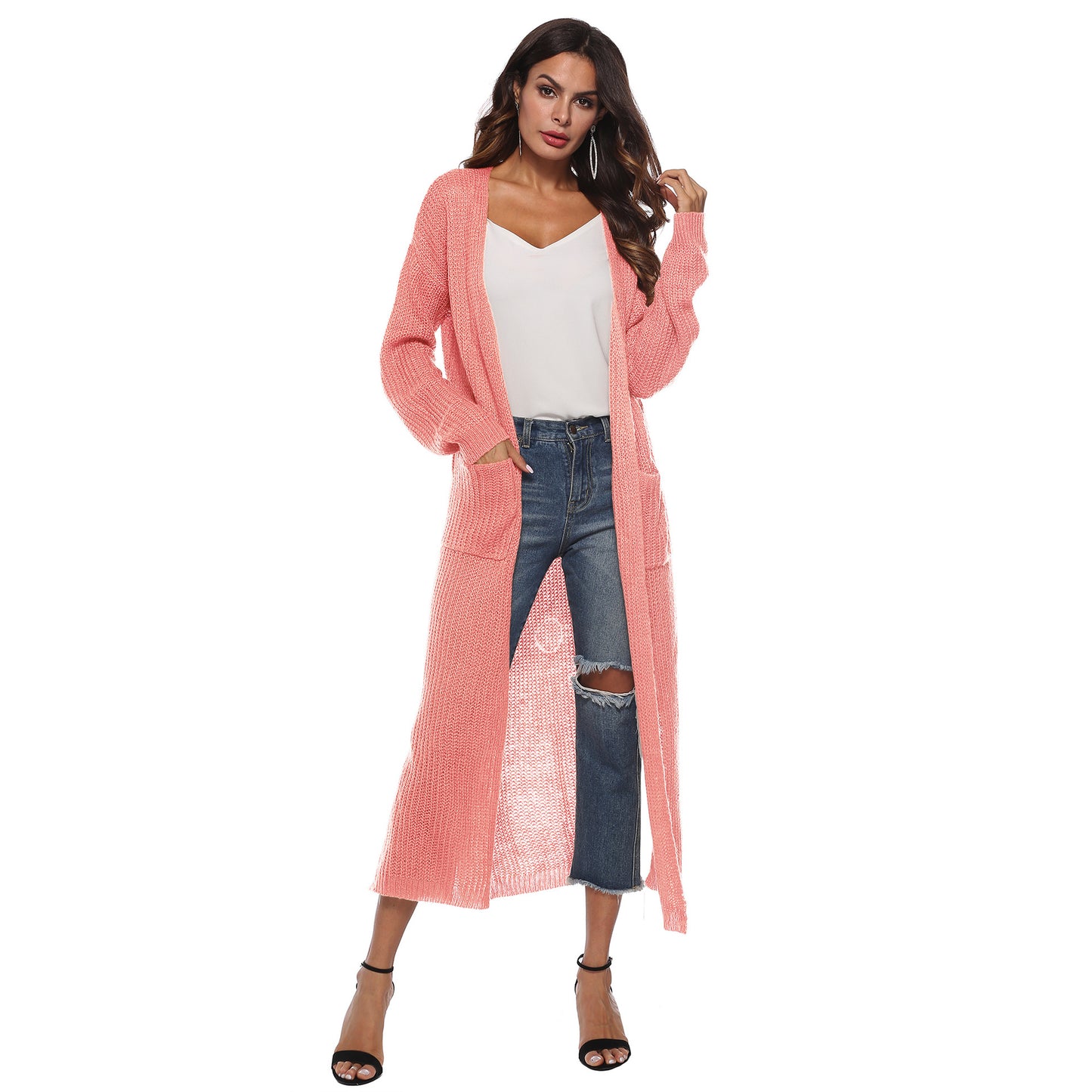 Women's Cardigan Sweater With Large Pockets Cardigan Sweater Long Thin Coat