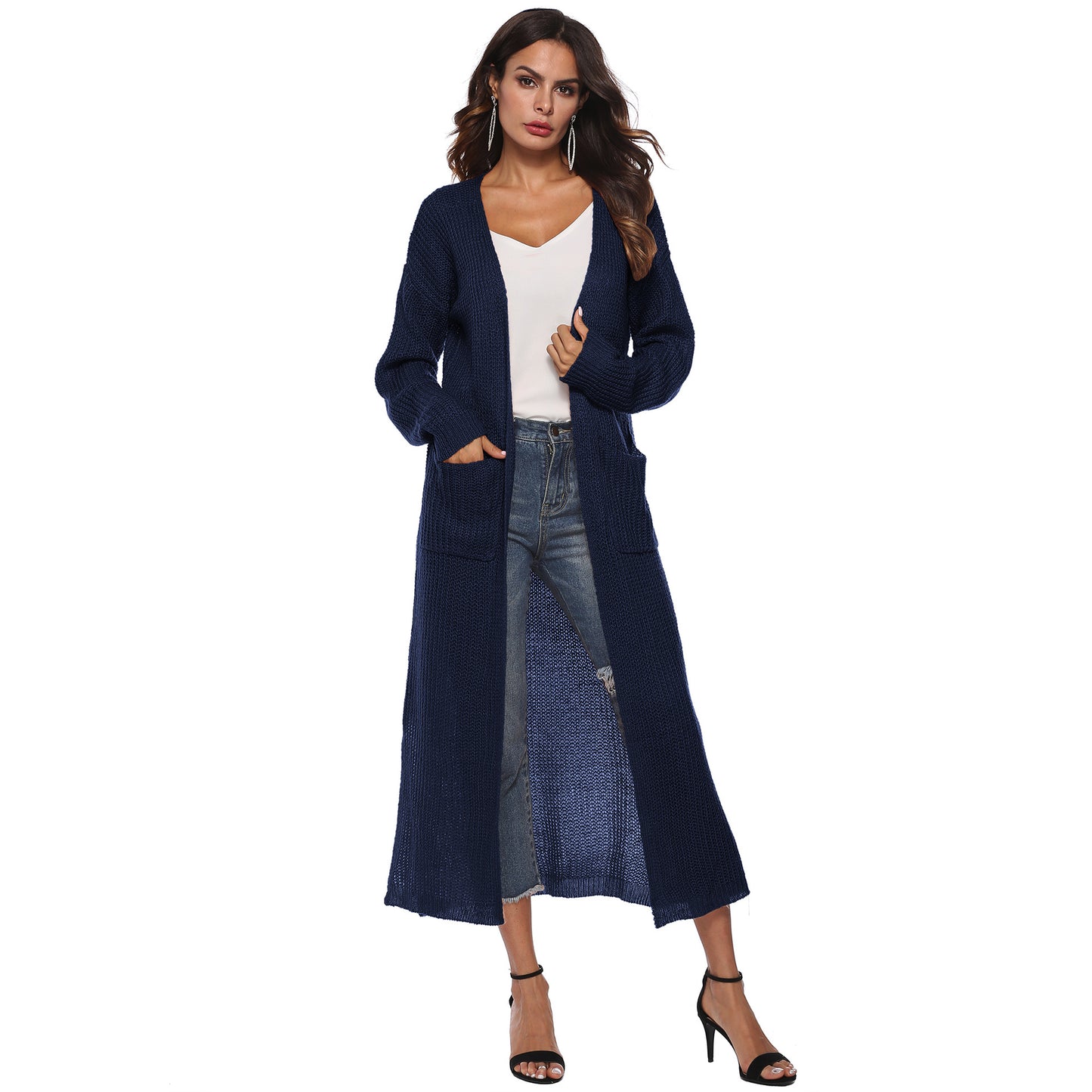 Women's Cardigan Sweater With Large Pockets Cardigan Sweater Long Thin Coat