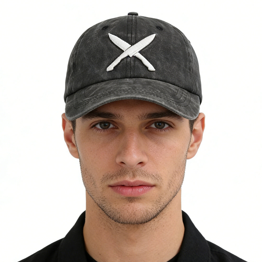 2pcs Knives Black Hat For Women Men, Adjustable Embroidered Wash Cotton Baseball Cap