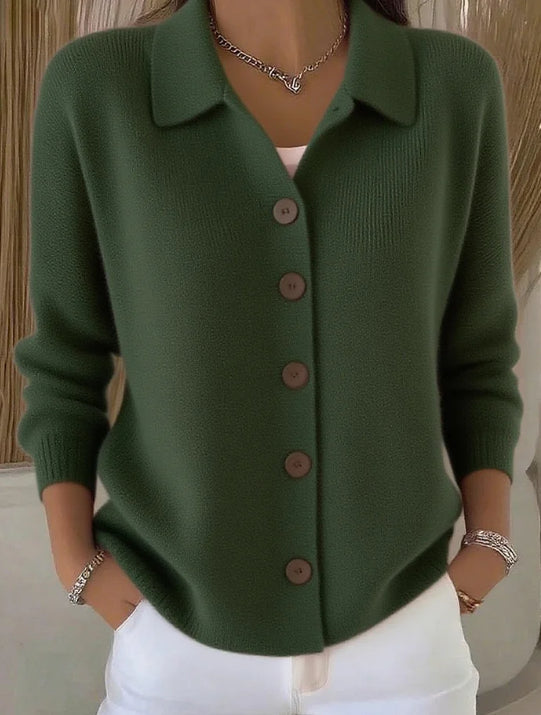 Women's Lapel Button Knitted Cardigan Sweater