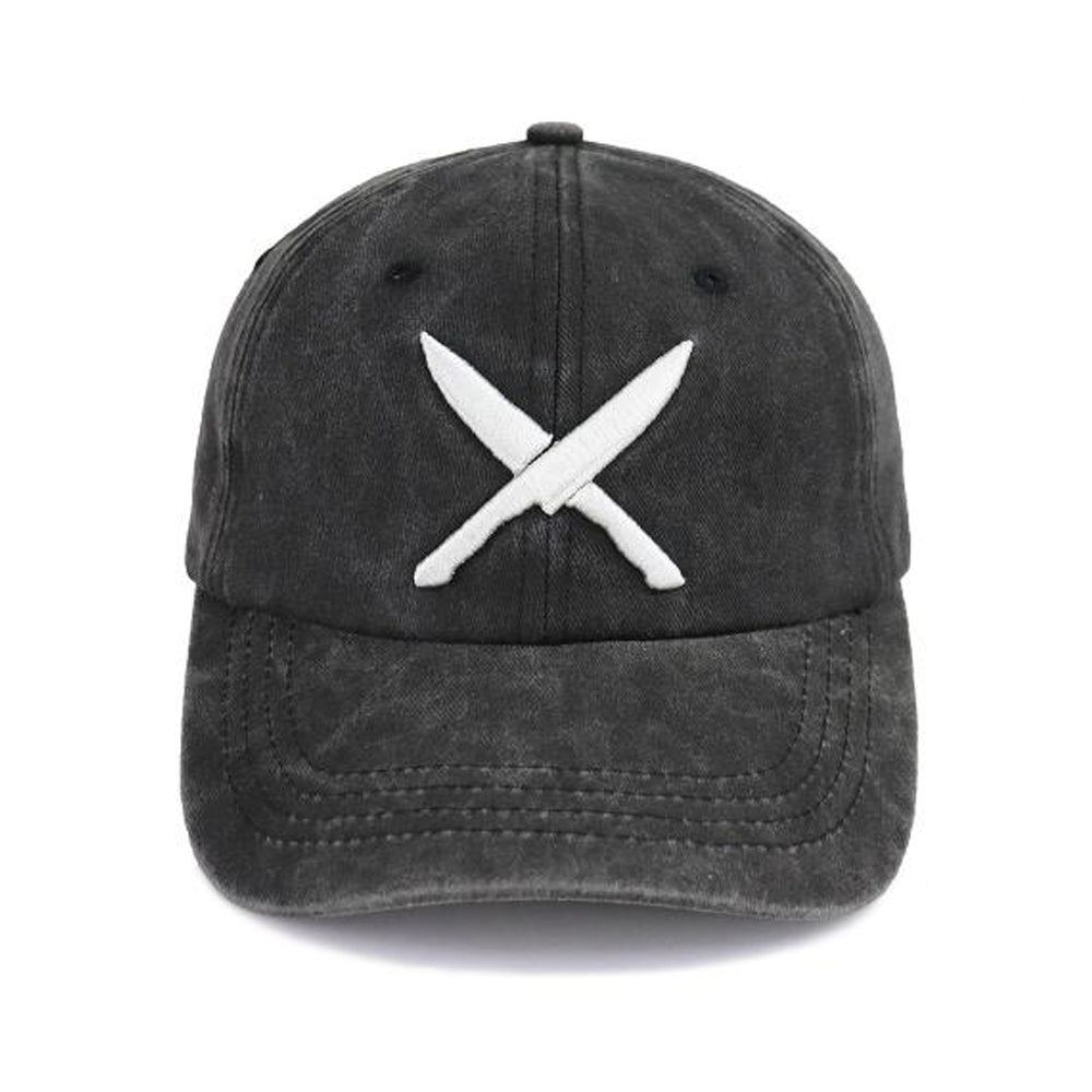 2pcs Knives Black Hat For Women Men, Adjustable Embroidered Wash Cotton Baseball Cap