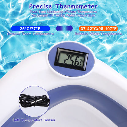 1Pc Baby Bath Tub With Thermometer Collapsible Travel Friendly 0 To 24Months Baby Bathtub With Drain Hole For Newborn Infant Toddler Odorless Toxic Free Foldable Bathtub