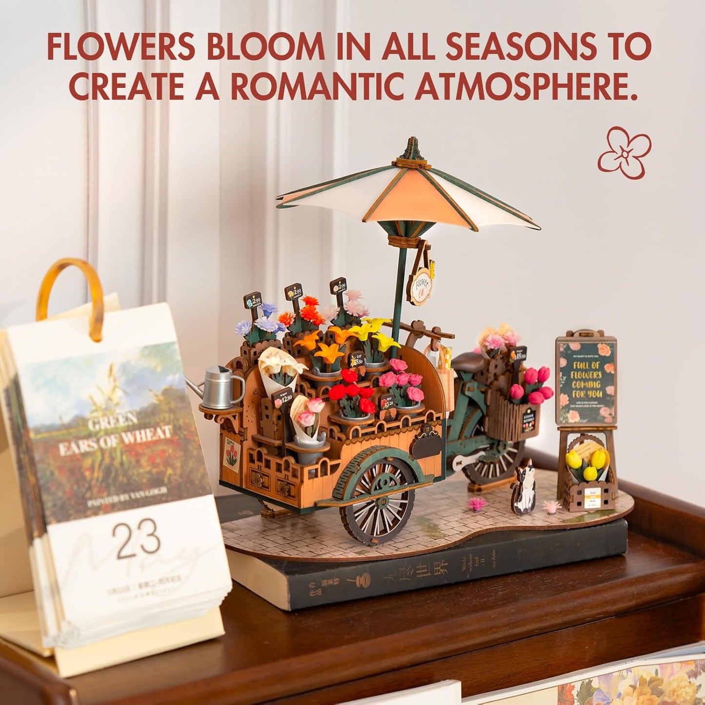 ROBOTIME Model Kits For Adults To Build Blossom Cart, 3D Wooden Puzzles Home Decor Craft Gifts For Adults Women Girls Boys TGS03