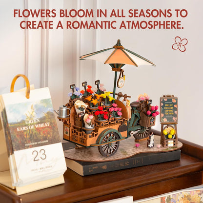 ROBOTIME Model Kits For Adults To Build Blossom Cart, 3D Wooden Puzzles Home Decor Craft Gifts For Adults Women Girls Boys TGS03