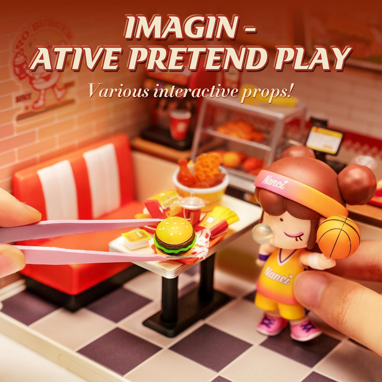 ROBOTIME DIY Miniature Dollhouse Kits Yum Burgers With LED Building Craft DW010