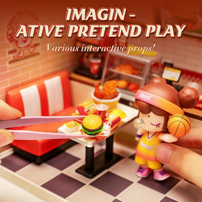 ROBOTIME DIY Miniature Dollhouse Kits Yum Burgers With LED Building Craft DW010