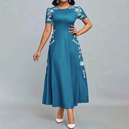Women's Elegant Short Sleeve Maxi Dresses Casual Empire Waist Long Dress
