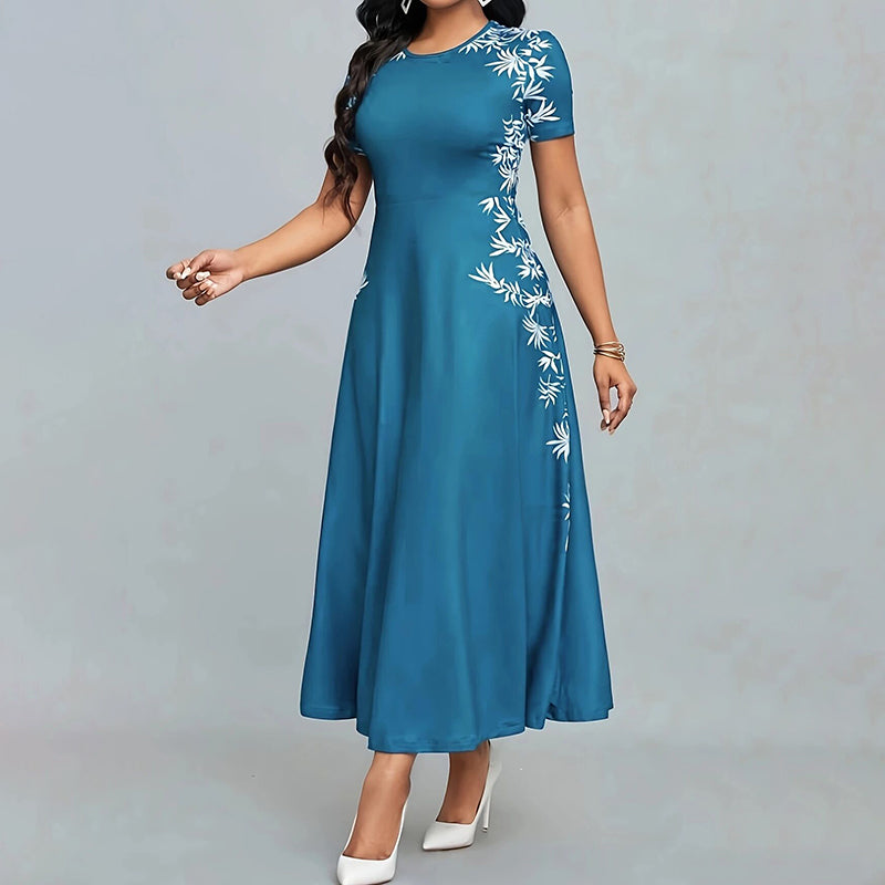 Women's Elegant Short Sleeve Maxi Dresses Casual Empire Waist Long Dress