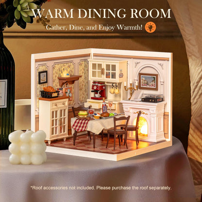 ROBOTIME DIY Miniature House Kit Dollhouse Model Building Craft Kit Birthday Creative Gifts For Adults Kids Girls Boys Warm Dining Room