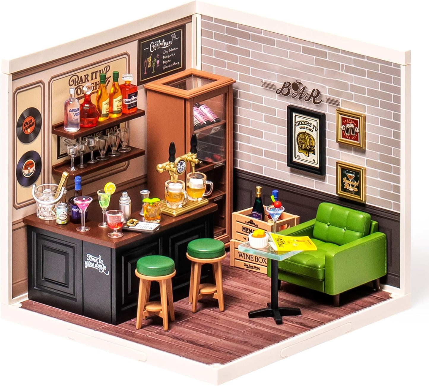 ROBOTIME DIY Miniature House Kit, Dollhouse Model Building Craft Kit With LED For Adults And Kids, Birthday Gift - Bar DW012