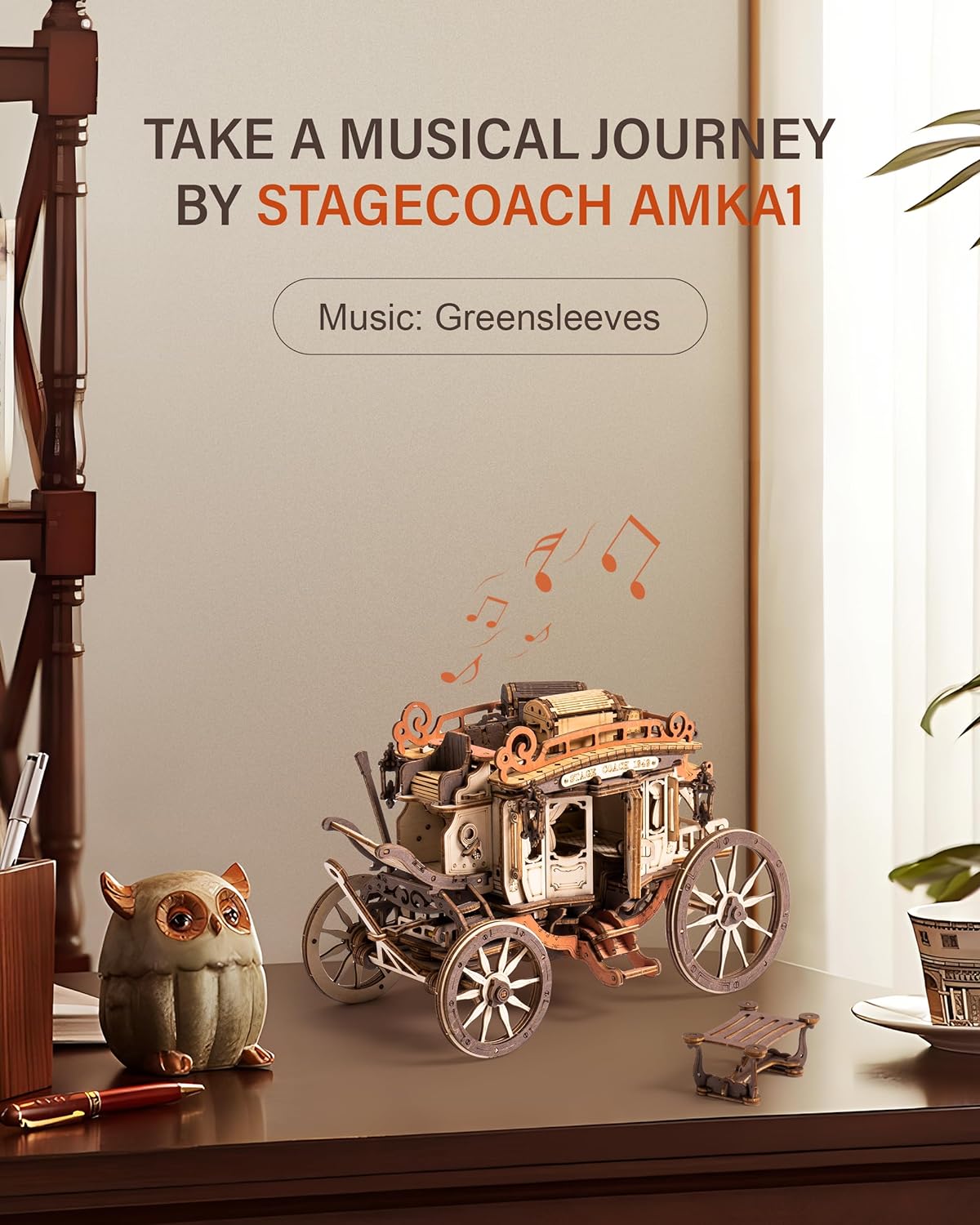 Robotime Rokr Stagecoach Music Box 3D Wooden Puzzle For Adults Birthday Anniversary Day Gift Hobby STEM Kits Model Easy To Build