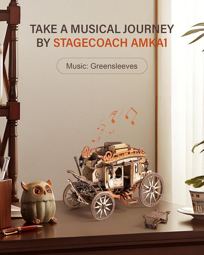 Robotime Rokr Stagecoach Music Box 3D Wooden Puzzle For Adults Birthday Anniversary Day Gift Hobby STEM Kits Model Easy To Build