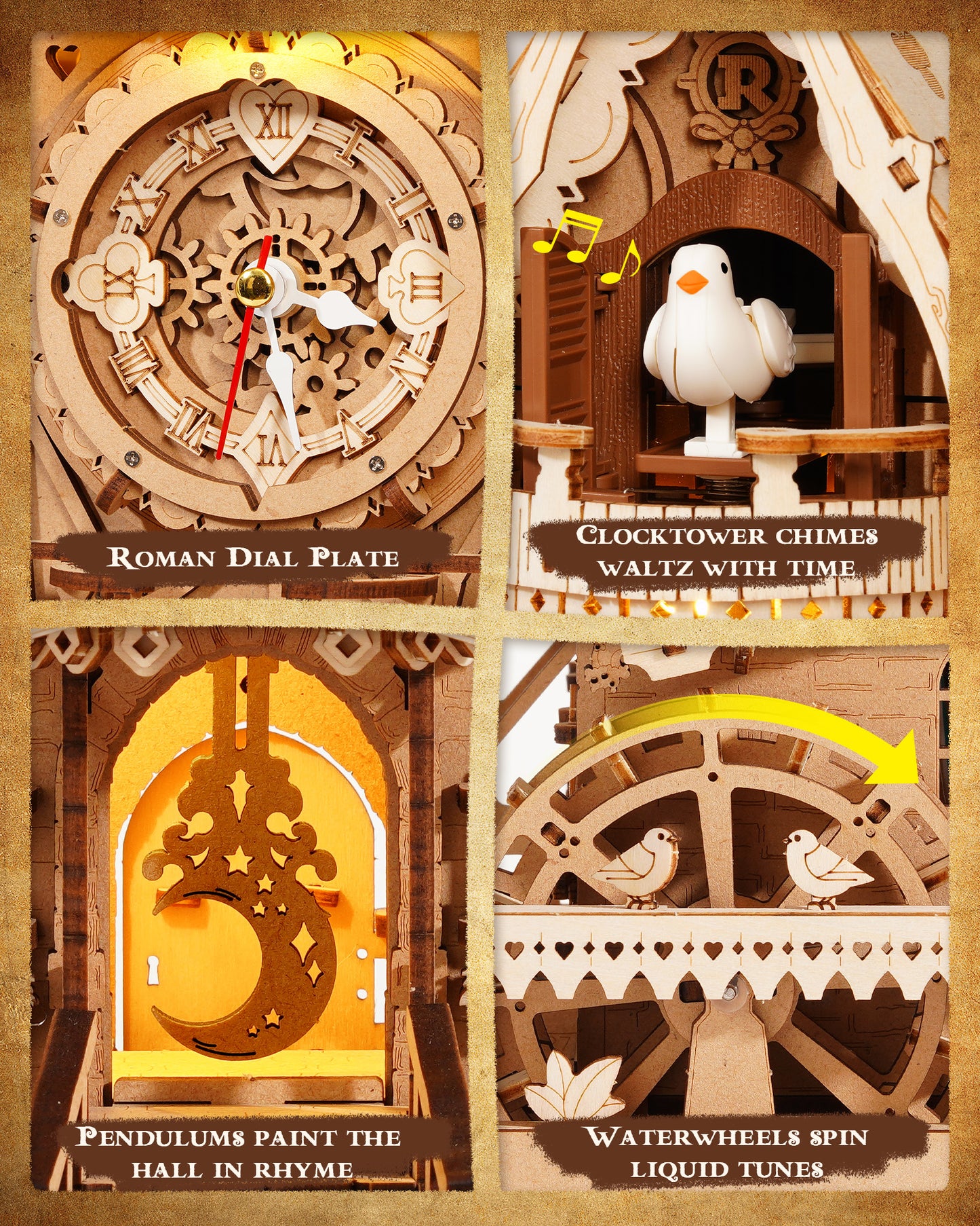 ROKR 3D Wooden Cuckoo Clock Puzzle, A Fun 3D Clock Puzzle Toy With LED Lights And Cuckoo Sounds, 435-piece Mechanical Wall Clock DIY Assembly Set, Suitable For Adults,LC901
