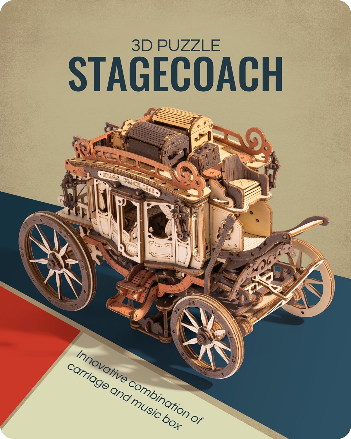 Robotime Rokr Stagecoach Music Box 3D Wooden Puzzle For Adults Birthday Anniversary Day Gift Hobby STEM Kits Model Easy To Build