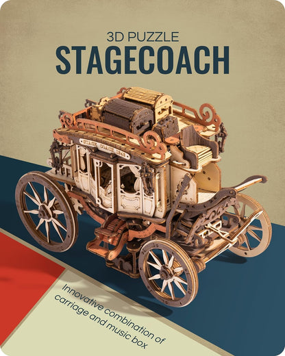 Robotime Rokr Stagecoach Music Box 3D Wooden Puzzle For Adults Birthday Anniversary Day Gift Hobby STEM Kits Model Easy To Build